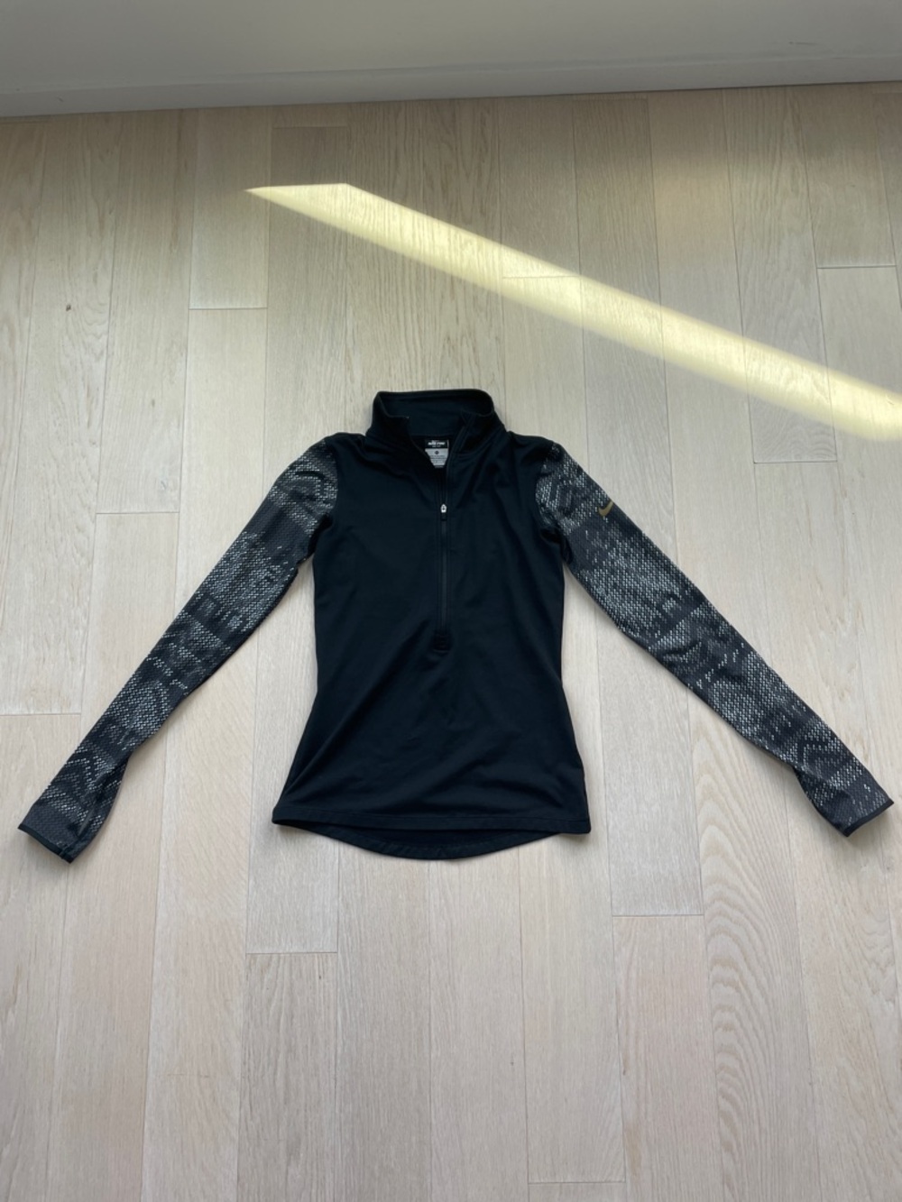 Nike Black Quarter-Zip Pullover with Gray Patterned Sleeves
